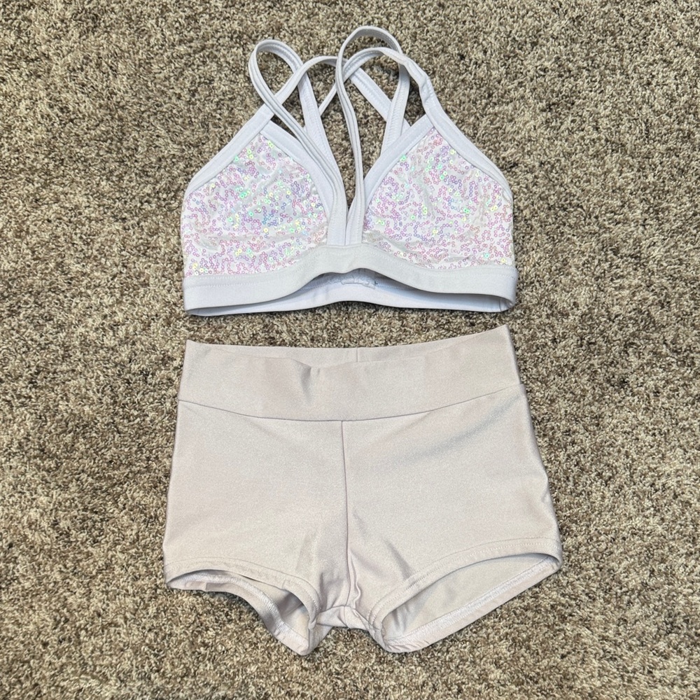 Sparkling White Kids Sports Bra Set